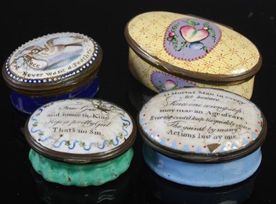 Lot 327 - Three assorted 18th century English enamel...