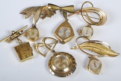 Lot 338 - Six assorted vintage yellow metal watch...