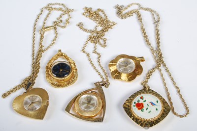 Lot 337 - Three assorted yellow metal pendant watches...