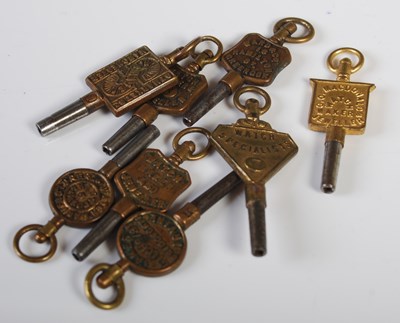 Lot 332 - Eight assorted antique pocket watch keys.