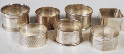 Lot 189 - Seven assorted silver napkin rings, gross...