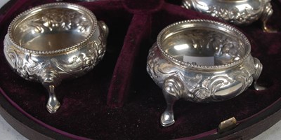 Lot 179 - A cased set of four Victoria silver salts,...