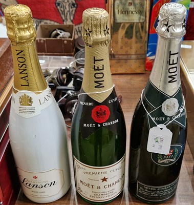 Lot 373 - Three bottles; a Lanson white label champagne,...