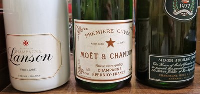 Lot 373 - Three bottles; a Lanson white label champagne,...