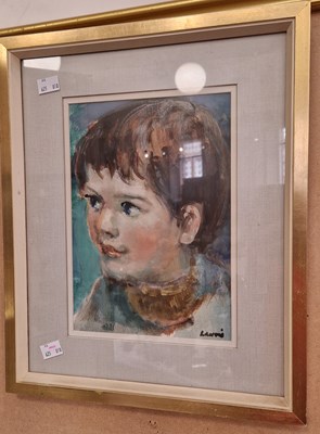 Lot 690 - Hamish Lawrie (1919-1987) Portrait of a boy...