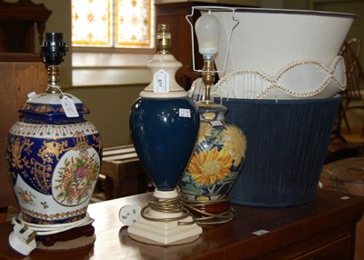 Lot 677 - Three table lamps comprising a cobalt blue &...