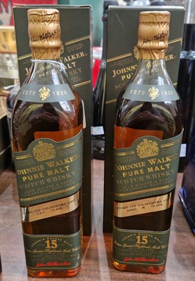 Lot 378 - Two bottles of Johnnie Walker Green label Pure...