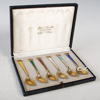 Lot 186 - A cased set of six Danish sterling silver gilt...