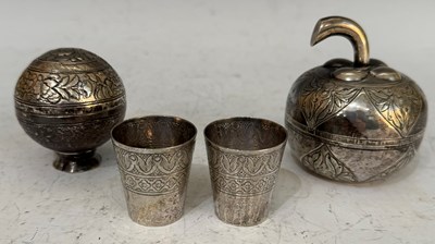 Lot 163 - A group of Eastern white metal wares to...