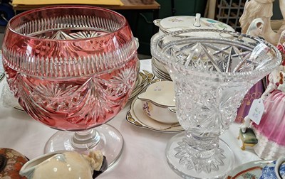 Lot 446 - A cranberry and clear cut glass goblet, 25cm...