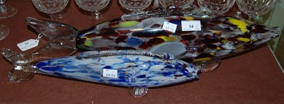 Lot 14 - Two clear and coloured glass models of fish,...