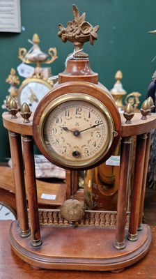 Lot 389 - A mahogany mantle clock with floral basket...