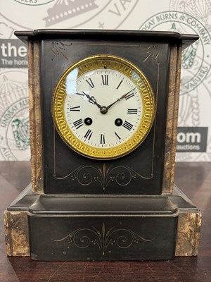 Lot 396 - An antique slate and marble mantle clock with...