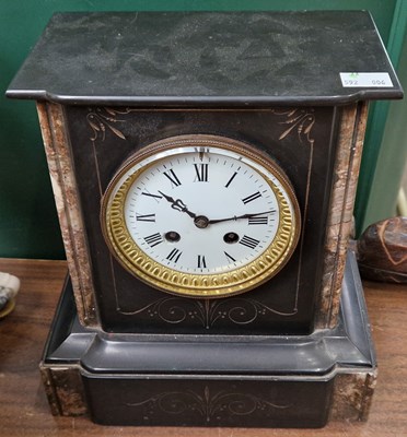 Lot 396 - An antique slate and marble mantle clock with...