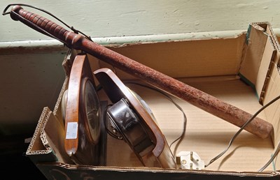 Lot 585 - A vintage wooden baton and two mantle clocks.