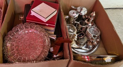 Lot 589 - Two boxes of assorted EPNS and other mixed...