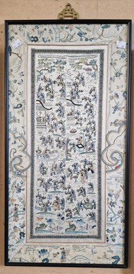 Lot 744 - A Chinese silkwork panel / kesi, worked in...