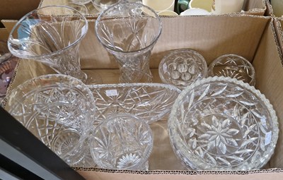 Lot 625 - Two boxes of assorted glassware.