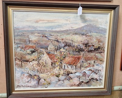 Lot 723 - May Hutchison Fife village scene with cottages...