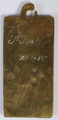 Lot 303 - An antique brass alphabet plaque teaching aid,...