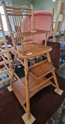 Lot 854 - A vintage dolls folding highchair, 64cm high.