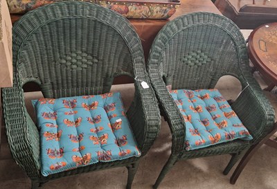 Lot 870 - A pair of green-painted wicker conservatory /...