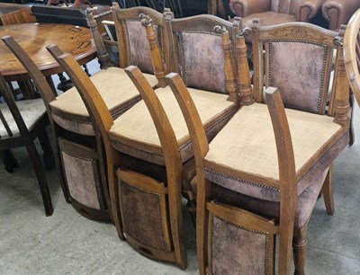 Lot 764 - A set of six Victorian oak dining chairs with...