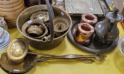 Lot 562 - A collection of pewter, copper and brass ware...