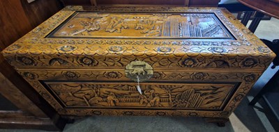 Lot 800 - A Chinese camphor wood blanket box, carved...