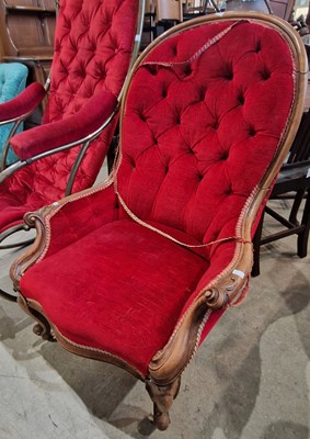 Lot 805 - A Victorian mahogany parlour chair with red...