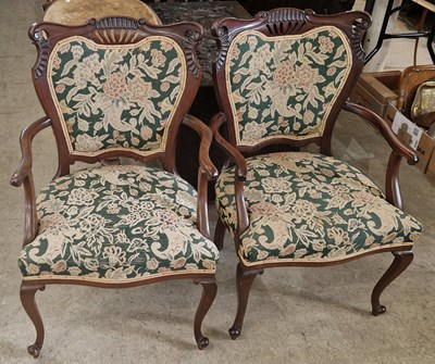 Lot 937 - A pair of Edwardian mahogany upholstered...