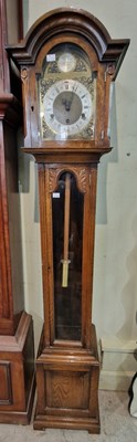 Lot 946 - A vintage oak grandmother clock, brass dial...