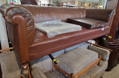 Lot 812 - A Victorian oak club sofa with brown leather...