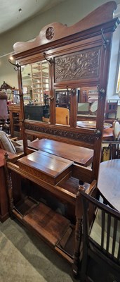 Lot 823 - A Victorian oak mirror back hall stand, 99cm...