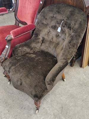 Lot 843 - A Victorian mahogany brown velvet upholstered...