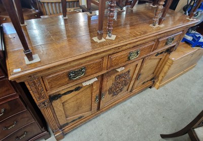 Lot 848 - A Victorian oak sideboard fitted with three...