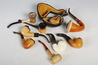 Lot 280 - A box of nine assorted Meerschaum pipes to...