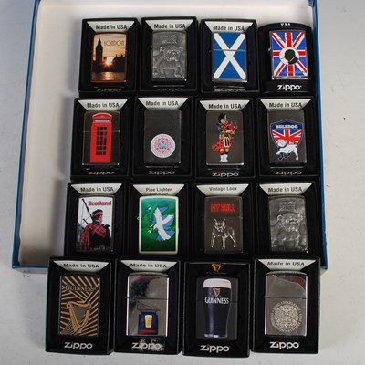 Lot 294 - A group of sixteen boxed Zippo lighters,...