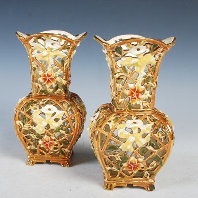 Lot 22 - A pair of Zsolnay Pécs reticulated pottery...