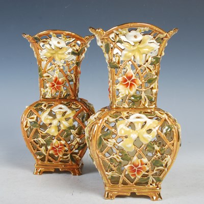 Lot 22 - A pair of Zsolnay Pécs reticulated pottery...