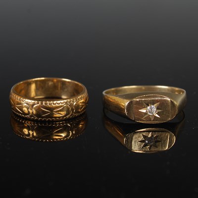 Lot 68 - A 9ct gold ring, 3.8g; together with another...