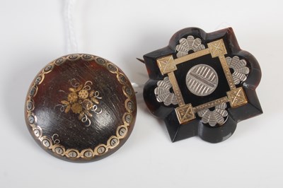 Lot 79 - Two vintage pique work brooches, one of domed...