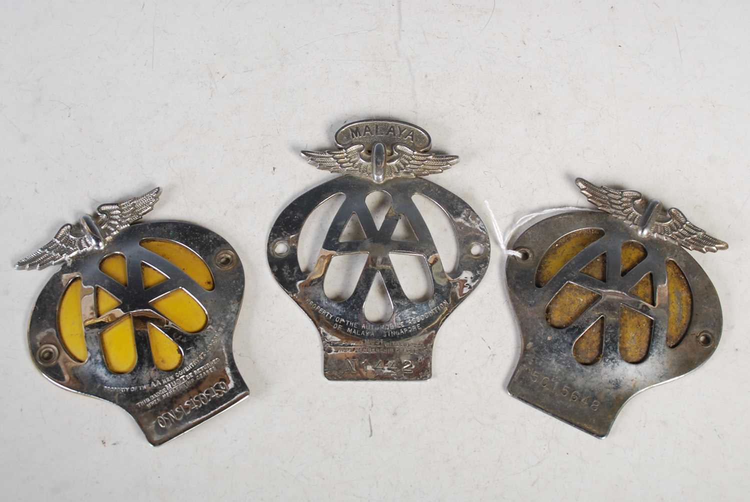 Lot 105 - Three vintage AA car badges, to include one...