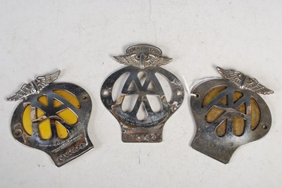 Lot 105 - Three vintage AA car badges, to include one...