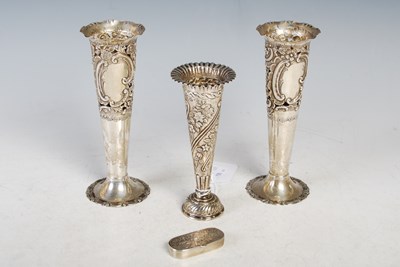 Lot 136 - A pair of Chester silver bud vases, 16cm high,...