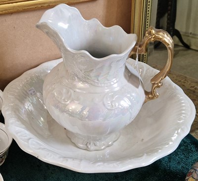 Lot 394 - A Victorian lustre ewer and basin, the ewer...