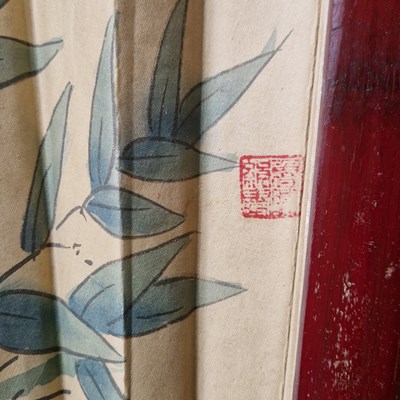 Lot 413 - Two large Japanese lacquered wall fans,...