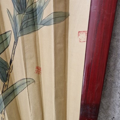 Lot 413 - Two large Japanese lacquered wall fans,...