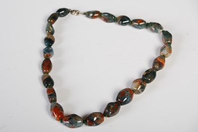 Lot 188 - A Scottish moss agate bead necklace, 62g, 44cm...
