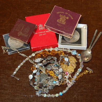Lot 83 - A box of assorted costume jewellery, EPNS...